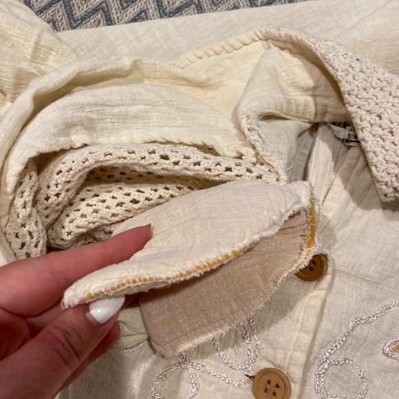 Venezia Vitale Vintage Cream Linen Cardigan with Shawl Collar & Floral Appliques - Picture 9 of 13